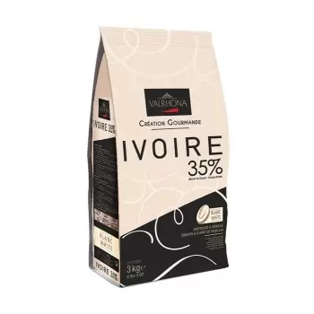 Valrhona 4660 Valrhona White Chocolate Couverture Ivoire 35% cocoa 43% sugar 41.1% fat content 21.5% whole milk - 3Kg - Feves...