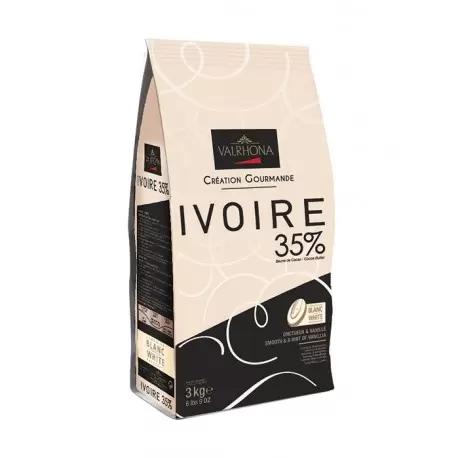 Valrhona 4660 Valrhona White Chocolate Couverture Ivoire 35% cocoa 43% sugar 41.1% fat content 21.5% whole milk - 3Kg - Feves...
