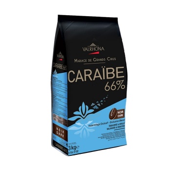 Valrhona 4654-1 Valrhona Blended Origin Grand Cru Chocolate Caraïbe 66% cocoa 33.5% sugar 40.3% fat - 1Lb - Feves Dark chocol...