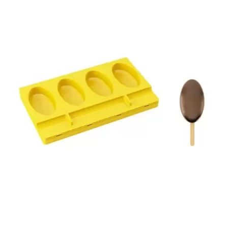 Pavoni PL08 Pavogel Hinged Silicone Ice Cream Stick Mold Small Ovale Single - 4 Cavity Ice Cream Molds