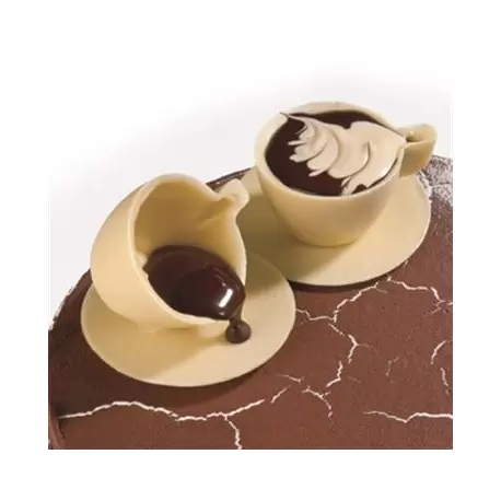 Martellato 380254 3 Cups Saucers Chocolate Polycarbonate Molds - 3 Cavity Chocolate Cups Molds