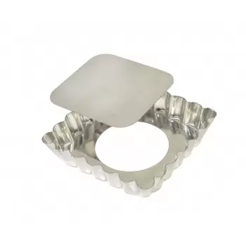 Gobel Mini Fluted Square Tartlet Pans with Removable Bottom - 3 7/8''x3 7/8'' - Set of 6