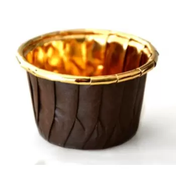 Novacart OP 66/40GOLD-50 Frestanding Paper Baking Cup Brown with Gold Film- 2.6''x 1 7/16'' - 50pcs Freestanding Baking Cups