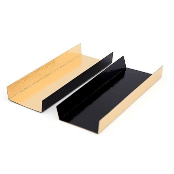 Pastry Chef's Boutique 683863 Monoportion Folding Boards Heavy Cardboard Gold / Black - Rectangular - 200 pcs - 130x45mm - 5'...