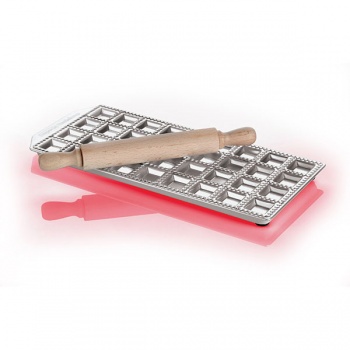 Paderno 49840-31 36-Imprint Ravioli Mold & Rolling Pin Set, L 12.25 x W 5.5 x H 0.5 Pasta Machines and Accessories