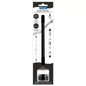 PME PE042 PME Brush & Fine Refillable Edible Pen with 8g Refill Jar - Black Edible Markers