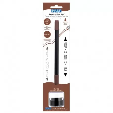 PME PE038 PME Brush & Fine Refillable Edible Pen with 8g Refill Jar - Brown Edible Markers