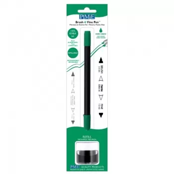PME PE037 PME Brush & Fine Refillable Edible Pen with 8g Refill Jar - Dark Green Edible Markers