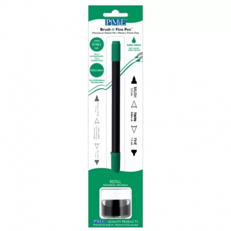 PME PE037 PME Brush & Fine Refillable Edible Pen with 8g Refill Jar - Dark Green Edible Markers