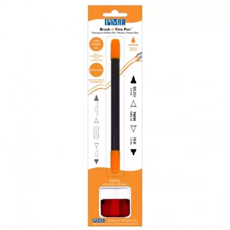 PME PE032 PME Brush & Fine Refillable Edible Pen with 8g Refill Jar - Orange Edible Markers