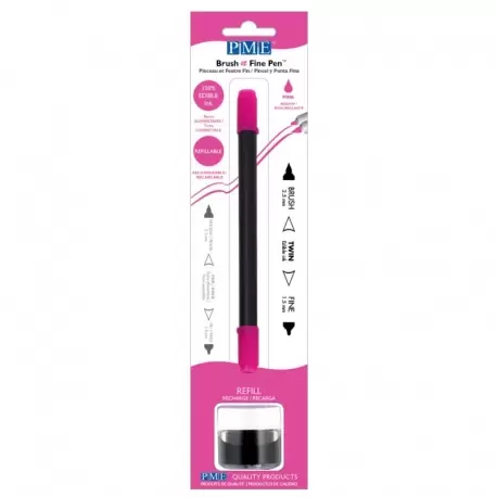 PME PE040 PME Brush & Fine Refillable Edible Pen with 8g Refill Jar - Pink Edible Markers