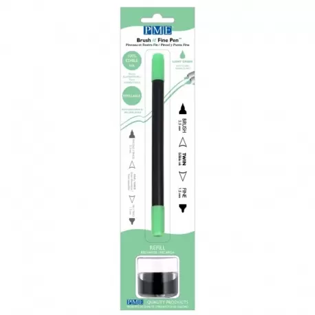 PME PE036 PME Brush & Fine Refillable Edible Pen with 8g Refill Jar - Light Green Edible Markers