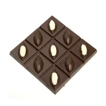 Chocolate World CW1642 Polycarbonate Cocoa Bean Tablet Square Chocolate Mold - 100 x 100 x 15 mm - 92gr - 1x2 Cavity - 275x13...