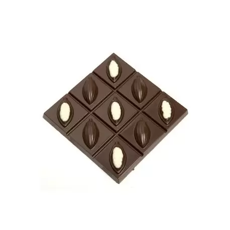 Chocolate World CW1642 Polycarbonate Cocoa Bean Tablet Square Chocolate Mold - 100 x 100 x 15 mm - 92gr - 1x2 Cavity - 275x13...