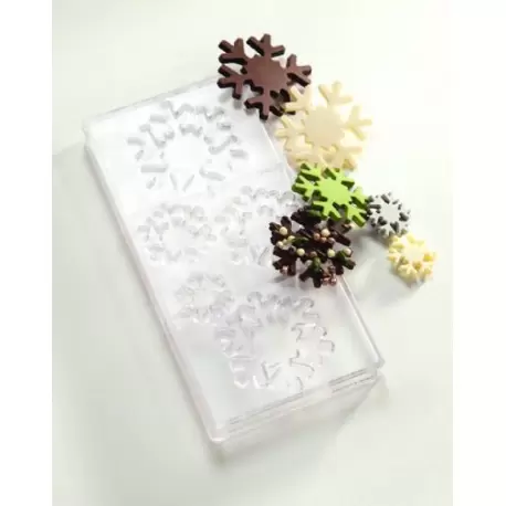 Chocolate World CW1770 Polycarbonate Snowstar / Snowflake Chocolate Mold - 5 Different Sizes - 1x5 Cavity - 275x135x24mm Holi...