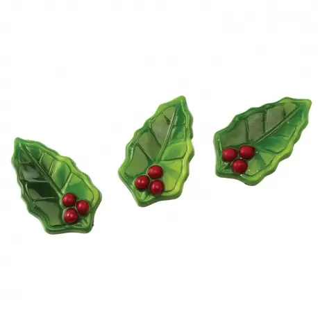 Matfer Bourgeat CW1454 Polycarbonate Holly Leaf Chocolate Mold - 57 x 32 x 10 mm - 6gr - 2x7 Cavity - 275x135x24mm Holidays M...