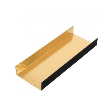 Pastry Chef's Boutique 15596 Black / Gold Long Rectangle Foldable Monoportion Pastry Board - 13 x 4.5 cm - Gold Inside - 200p...