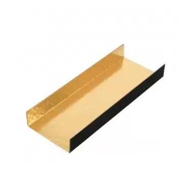 Black / Gold Long Rectangle Foldable Monoportion Pastry Board - 13 x 4.5 cm - Gold Inside - 200pcs