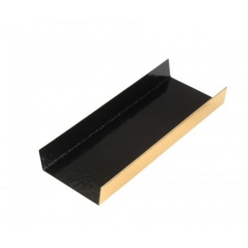 Pastry Chef's Boutique 15592 Black / Gold Long Rectangle Foldable Monoportion Pastry Board - 13 x 4.5 cm - Black Inside - 200...