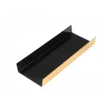 Black / Gold Long Rectangle Foldable Monoportion Pastry Board - 13 x 4.5 cm - Black Inside - 200pcs