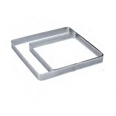 Pavoni XF03 Microperforated Stainless Steel Square Tart Ring Rounded Corners 15 x15 cm - 3/4'' H Square Tarts Rings