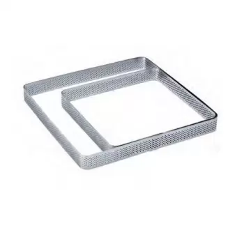 Pavoni XF04  Microperforated Stainless Steel Square Tart Ring Rounded corners 19 x19 cm - 3/4'' H Square Tarts Rings