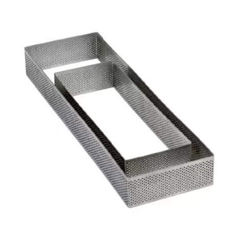 Pavoni XF299035 Microperforated Stainless Steel Rectangular Tart Ring Height: 1.4'', 3.6''x11.6'' Rectangle Tart Rings