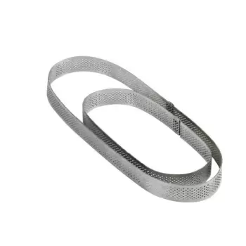 Pavoni XFO197020 Microperforated Stainless Steel Oval Tart Ring Height: 3/4'', 2.75''x7.5'' Oval Tart Rings