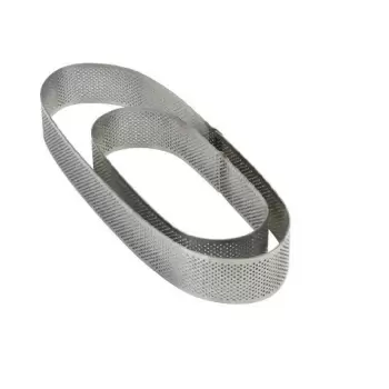 Pavoni XFO197035 Microperforated Stainless Steel Oval Tart Ring Height: 1.4'', 2.75''x7.5'' Oval Tart Rings