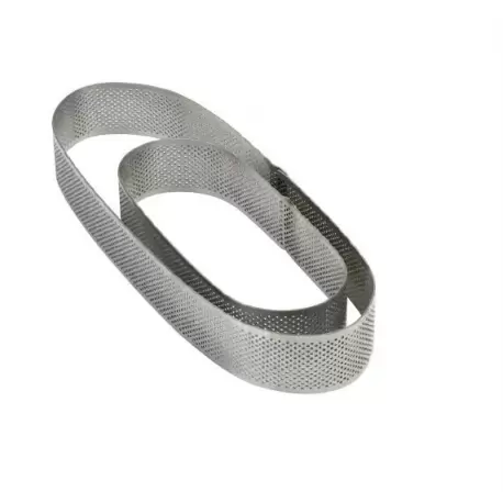 Pavoni XFO299035 Microperforated Stainless Steel Oval Tart Ring Height: 1.4'', 3.5''x11.5'' Oval Tart Rings
