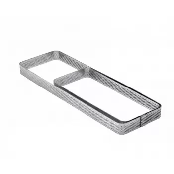 Pavoni XF08 Microperforated Stainless Steel Rectangular Tart Ring Rounded Corners Height: 3/4'', 3.54''x11.41'' Rectangle Tar...