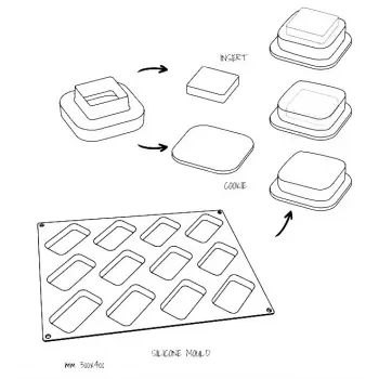 Pavoni PX4335S Pavoflex Silicone Mold- PROGETTO MONO - QUADRATE SQUARE - 68 x 68 mm - 30mmx40mm - 12 Cavity - with square Cut...