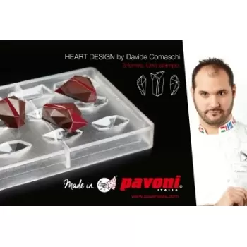 Pavoni PC50 Pavoni Polycarbonate Chocolate Mold - HEART DESIGN by DAVIDE COMASCHI - 18Cavities - 275mm x 135mm Modern Shaped ...