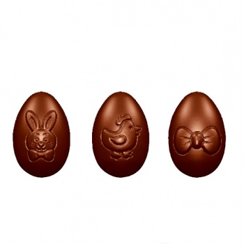 Chocolate World CW1664 Polycarbonate Playful Spring Chocolate Egg Mold - 3 Designs - 62 x 41.5 x 23 mm - 35gr - 3x4 Cavity - ...