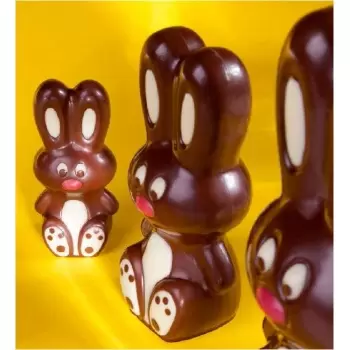 Polycarbonate Modern Easter Rabbit Chocolate Mold - 55 x 25.5 x 10.5 mm - 8.5gr - 2x8 Cavity - Double Mold - 275x135x24mm