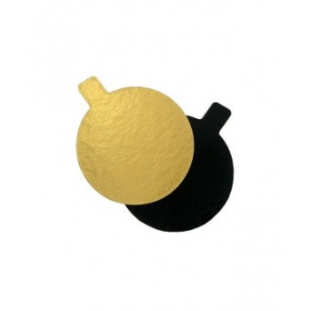 Pastry Chef's Boutique 15553 Round Monoportion Double Sided Gold / Black Cake Board - 5 cm - 2'' - 200 pcs Mono Cake Boards