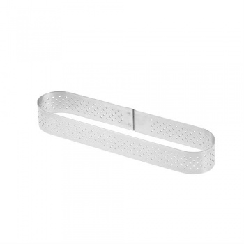 De Buyer 3099.40 De Buyer L'Ecole Valrhona Stainless Steel Perforated Tart Ring - Oval 5 3/4'' x 1 3/8'' - 3/4'' High Finger ...