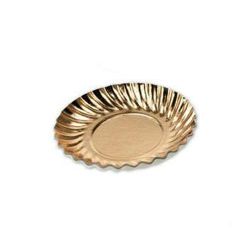 Pastry Chef's Boutique 235097 Gold Round laminated Swirled Monoportion Board - 9.7cm - 3 1/8'' - 500pcs Mono Cake Boards