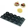 Pastry Chef's Boutique M07856 Round Plain Kali Tart Mold - 15 Cavity - Ø 4.5 x 0.8 cm - 29 x 19 cm Tart & Quiches Pans