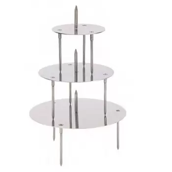 Stainless Steel French Style Wedding Cake Display - 3 Trays for 4 Levels Cakes - 28/22/14 cm