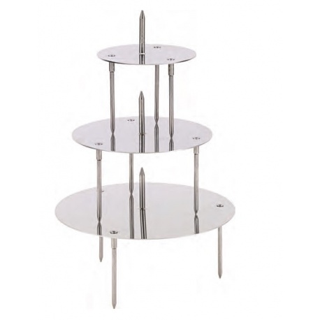 Pastry Chef's Boutique M12502 Stainless Steel French Style Wedding Cake Display - 3 Trays for 4 Levels Cakes - 28/22/14 cm We...
