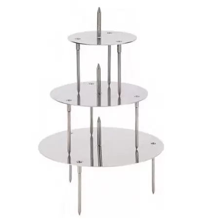 Pastry Chef's Boutique M12502 Stainless Steel French Style Wedding Cake Display - 3 Trays for 4 Levels Cakes - 28/22/14 cm We...