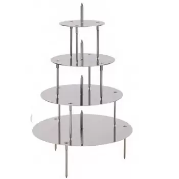 Pastry Chef's Boutique M12507 Stainless Steel French Style Wedding Cake Display - 4 Trays for 5 Levels Cakes - 32/28/22/14 cm...