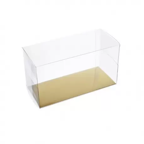 Pastry Chef's Boutique M15127 Clear Rectangle Plastic box for Cake with Gold Cakeboard - 18 x 10 x 8 cm - Pack of 10 Log & Ca...