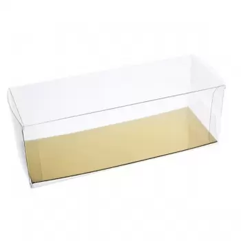 Pastry Chef's Boutique M15126 Clear Rectangle Plastic box for Cake with Gold Cakeboard - 25 x 9 x 9 cm - Pack of 10 Log & Cak...