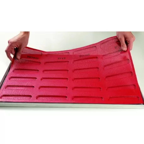 Pavoni FF13 Pavoni Microperforated Eclair Silicone Mat for Bread and Viennsoiseries - 600 mm x 400 mm - 24 Indents - 125x25x5...
