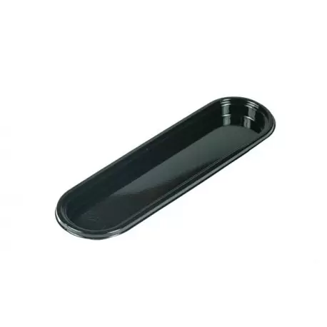 Pastry Chef's Boutique Eclair Plates Black Plastic Eclair Individual Oval Tray - 14 x 3.5 cm - Pack of 100 pcs Mono Cake Boards