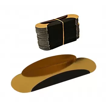 Pastry Chef's Boutique PIBS134OVALE Ovale for Eclair Individual Monoportion Folded Boards - Gold Inside Black Outside - 13 x ...