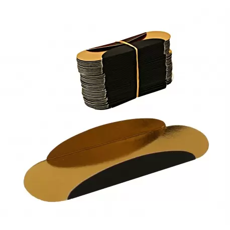Pastry Chef's Boutique PIBS134OVALE Ovale for Eclair Individual Monoportion Folded Boards - Gold Inside Black Outside - 13 x ...