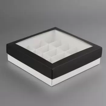 Pastry Chef's Boutique DWM15BK Deluxe Window Box for Macarons - 15 Macarons - 180x180x50mm - Black Top White Base - Pack of 3...